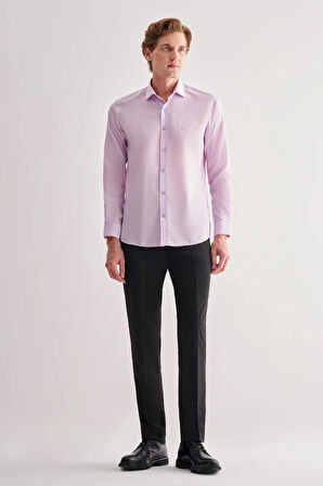 Lila Yarım İtalyan Yaka Uzun Kol Slim Fit Pamuklu Gömlek 1004255180