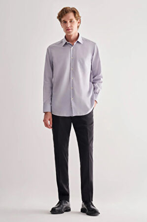 Gri Sert Yaka Uzun Kol Easy To Iron Comfort Fit Pamuklu Gömlek 1004255182