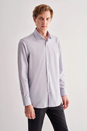 Gri Sert Yaka Uzun Kol Easy To Iron Comfort Fit Pamuklu Gömlek 1004255182