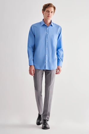 Saks Sert Yaka Uzun Kol Easy To Iron Comfort Fit Pamuklu Gömlek 1004255182