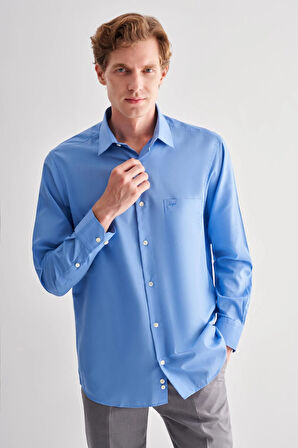 Saks Sert Yaka Uzun Kol Easy To Iron Comfort Fit Pamuklu Gömlek 1004255182