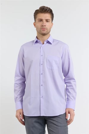 Açık Lila Sert Yaka Uzun Kol Easy To Iron Comfort Fit Pamuklu Gömlek 1004255182