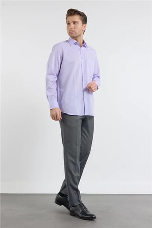 Açık Lila Sert Yaka Uzun Kol Easy To Iron Comfort Fit Pamuklu Gömlek 1004255182