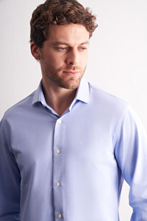 Mavi Yarım İtalyan Yaka Uzun Kol Premium Slim Fit %100 Pamuk Gömlek 1004255194