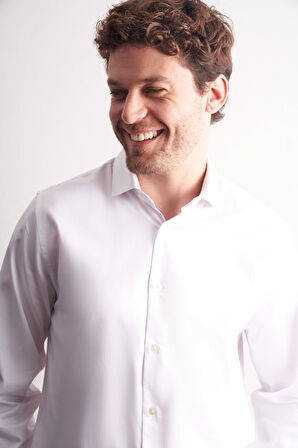 Beyaz Yarım İtalyan Yaka Saten Uzun Kol Premium Slim Fit %100 Pamuk Gömlek 1004255195