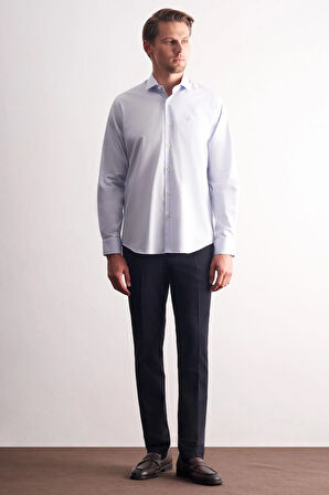 Mavi Yarım İtalyan Yaka Uzun Kol Premium Slim Fit %100 Pamuk Gömlek 1004255197