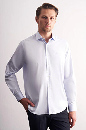 Mavi Yarım İtalyan Yaka Uzun Kol Premium Slim Fit %100 Pamuk Gömlek 1004255197