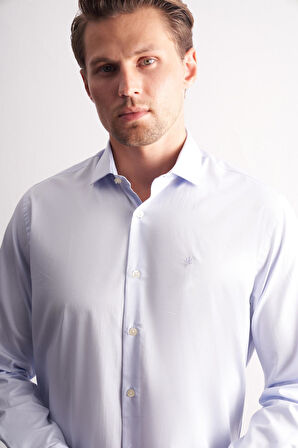 Mavi Yarım İtalyan Yaka Uzun Kol Premium Slim Fit %100 Pamuk Gömlek 1004255197