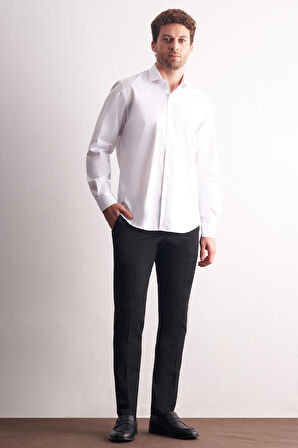 Beyaz Yarım İtalyan Yaka Uzun Kol Premium Slim Fit %100 Pamuk Gömlek 1004255197