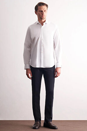 Beyaz Yarım İtalyan Yaka Uzun Kol Premium Slim Fit Pamuklu Gömlek 1004255198