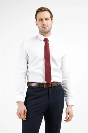Beyaz Uzun Kol Sert Yaka Kendinden Desenli %100 Pamuk Slim Fit Gömlek 1004255201