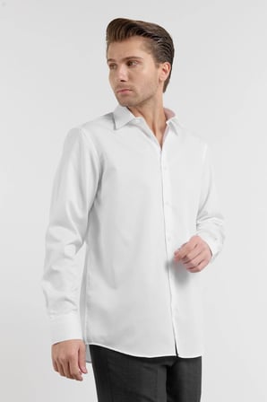 Beyaz Uzun Kol Sert Yaka Kendinden Desenli %100 Pamuk Comfort Fit Gömlek 1004255203