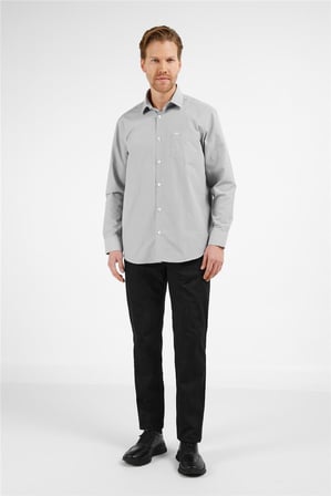 Haki - Beyaz Kareli Desen Sert Yaka Uzun Kol Cepli Comfort Fit Pamuklu Gömlek 1004255207