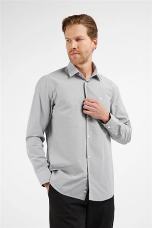 Haki - Beyaz Kareli Desen Sert Yaka Uzun Kol Cepli Comfort Fit Pamuklu Gömlek 1004255207