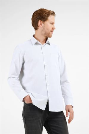 Beyaz - Siyah Çizgili Desen Sert Yaka Uzun Kol Cepli Comfort Fit Pamuklu Gömlek 1004255208