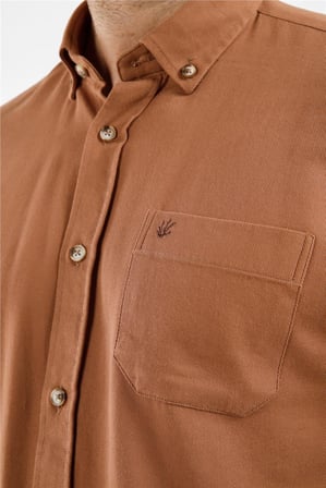 Açık Bej Düğmeli Yaka Uzun Kol Cepli Slim Fit %100 Pamuk Gömlek 1004255213