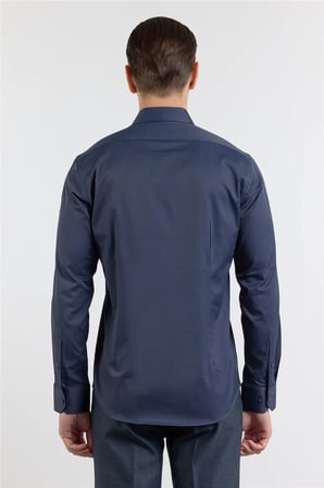 Koyu Lacivert Sert Yaka Uzun Kol Cepsiz Slim Fit Pamuklu Gömlek 1004255228