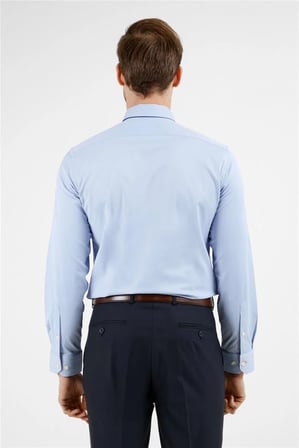 Koyu Mavi Sert Yaka Uzun Kol Cepsiz Slim Fit Pamuklu Gömlek 1004255228