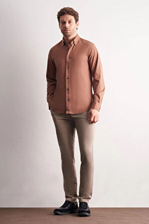 Vizon Düğmeli Yaka Örme Uzun Kol Performans Ürün Slim Fit Esnek Gömlek 1004255270