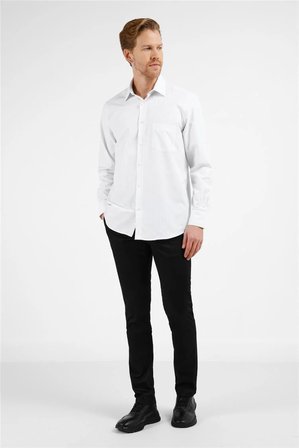 Beyaz - Siyah Çizgili Desen Sert Yaka Uzun Kol Cepli Comfort Fit Pamuklu Gömlek 1004255274