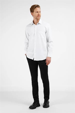 Beyaz - Siyah Çizgili Desen Sert Yaka Uzun Kol Cepli Comfort Fit Pamuklu Gömlek 1004255274