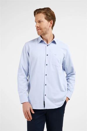 Mavi - Lacivert Çizgili Desen Sert Yaka Uzun Kol Cepli Comfort Fit Pamuklu Gömlek 1004255276