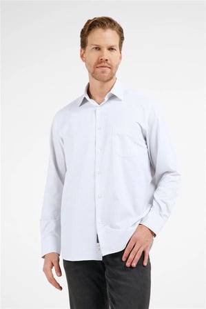 Beyaz - Siyah Çizgili Desen Sert Yaka Uzun Kol Cepli Comfort Fit Pamuklu Gömlek 1004255278