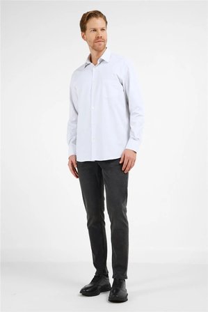 Beyaz - Siyah Çizgili Desen Sert Yaka Uzun Kol Cepli Comfort Fit Pamuklu Gömlek 1004255278