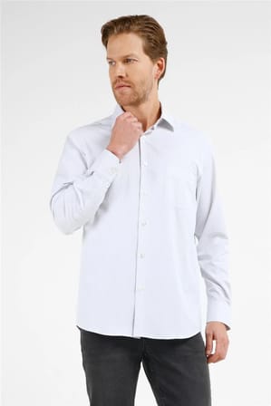 Beyaz - Siyah Çizgili Desen Sert Yaka Uzun Kol Cepli Comfort Fit Pamuklu Gömlek 1004255278