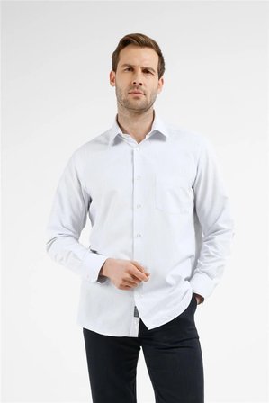 Beyaz-Mavi Çizgili Desen Sert Yaka Uzun Kol Cepli Comfort Fit Pamuklu Gömlek 1004255278