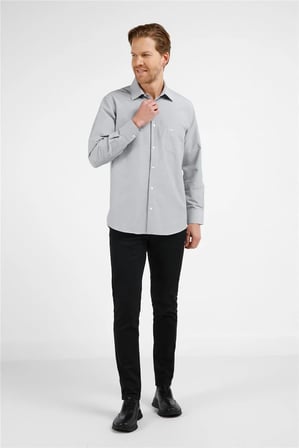 Siyah - Beyaz Çizgili Desen Sert Yaka Uzun Kol Cepli Comfort Fit Pamuklu Gömlek 1004255280