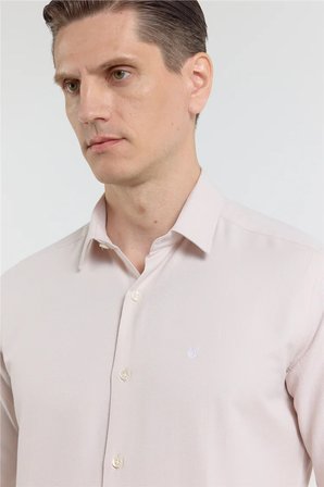 Koyu Bej Sert Yaka Uzun Kol Cepsiz Slim Fit Pamuklu Gömlek 1004255284