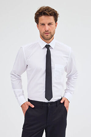Beyaz Sert Yaka Uzun Kol Easy To Iron Comfort Fit Pamuklu Gömlek 1004255300