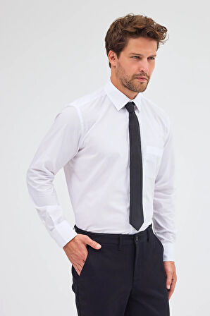 Beyaz Sert Yaka Uzun Kol Easy To Iron Comfort Fit Pamuklu Gömlek 1004255300