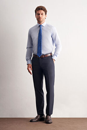 Açık Mavi Yarım İtalyan Yaka Uzun Kol Easy To Iron Slim Fit Pamuklu Gömlek 1004255301