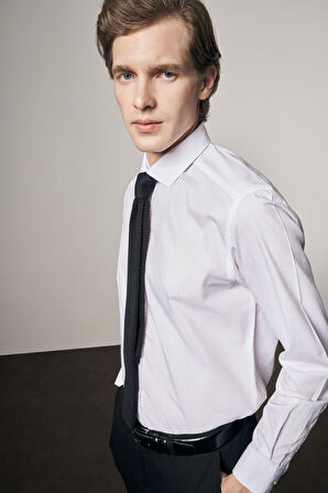 Beyaz Yarım İtalyan Yaka Uzun Kol Easy To Iron Slim Fit Pamuklu Gömlek 1004255301