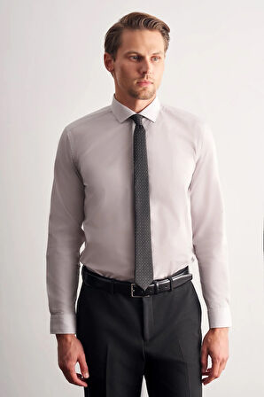 Taş Rengi Yarım İtalyan Yaka Uzun Kol Easy To Iron Slim Fit Pamuklu Gömlek 1004255301