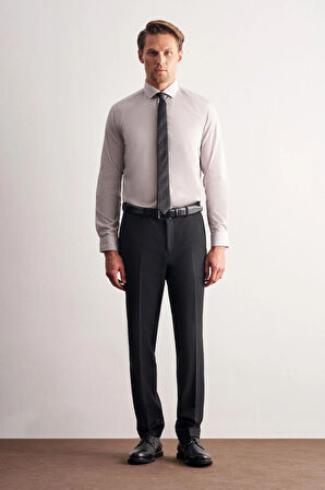 Taş Rengi Yarım İtalyan Yaka Uzun Kol Easy To Iron Slim Fit Pamuklu Gömlek 1004255301