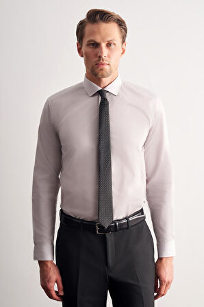 Taş Rengi Yarım İtalyan Yaka Uzun Kol Easy To Iron Slim Fit Pamuklu Gömlek 1004255301