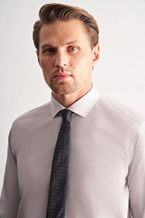 Taş Rengi Yarım İtalyan Yaka Uzun Kol Easy To Iron Slim Fit Pamuklu Gömlek 1004255301