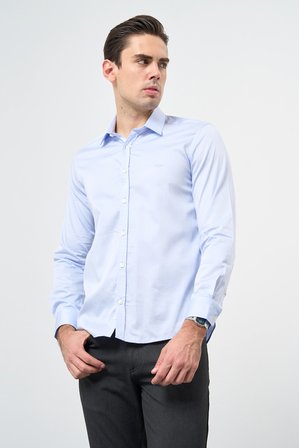 Mavi Sert Yaka Cepsiz Slim Fit Classic Pamuklu Gömlek 1004255324
