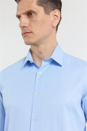 Açık Mavi Sert Yaka Uzun Kol Cepsiz Slim Fit Pamuklu Gömlek 1004255913