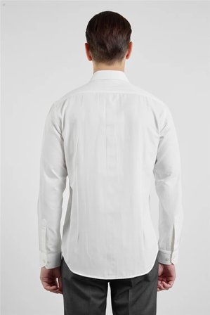 Krem Sert Yaka Uzun Kol Cepsiz Slim Fit Pamuklu Gömlek 1004255913