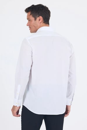 Beyaz Uzun Kol Sert Yaka Düz Pamuklu Comfort Fit Gömlek 1004260002