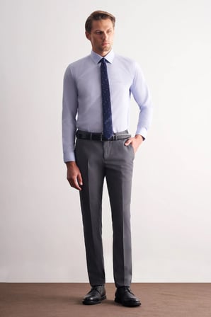 Mavi Uzun Kol Sert Yaka Düz Pamuklu Slim Fit Gömlek 1004260008