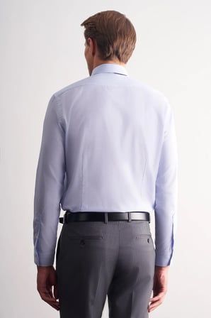Mavi Uzun Kol Sert Yaka Düz Pamuklu Slim Fit Gömlek 1004260008