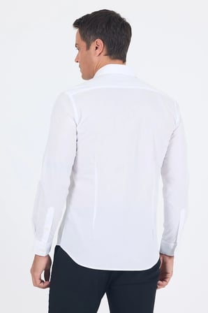 Beyaz Uzun Kol Sert Yaka Düz Pamuklu Slim Fit Gömlek 1004260008