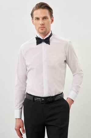 Beyaz Uzun Kol Düz Pamuklu Slim Fit Gömlek 1004260060