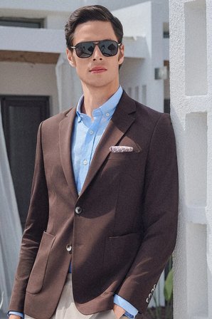 Mavi Keten Düğmeli Yaka Uzun Kol Slim Fit %100 Keten Gömlek 1004260161