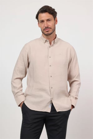 Taş Düğmeli Yaka Uzun Kol Cepsiz Slim Fit Modal Gömlek 1004260162